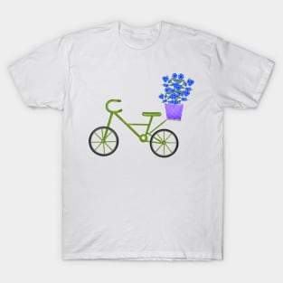 Green bicycle and blue flower basket T-Shirt